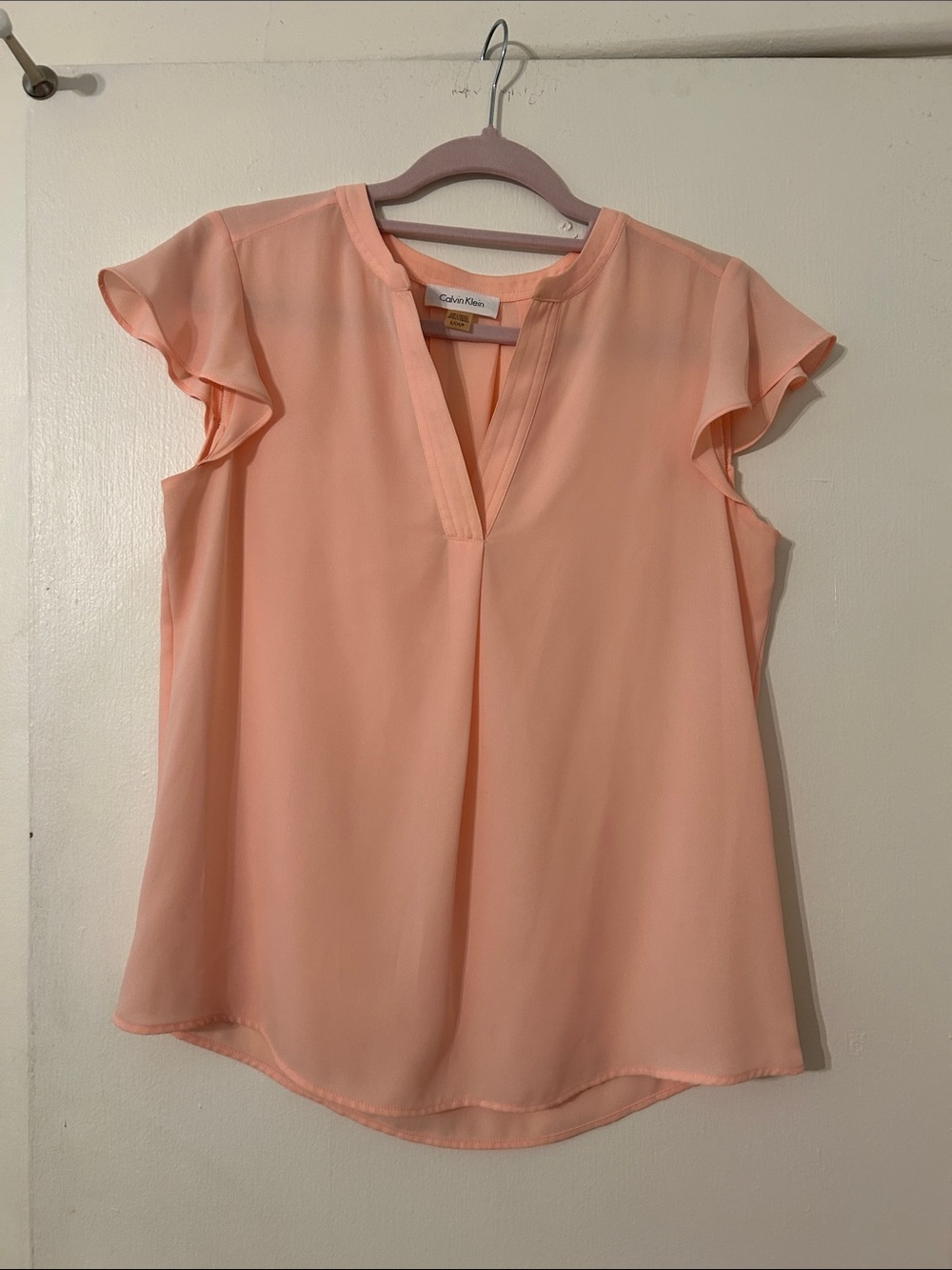 Calvin Klein Peach Flutter-Sleeve V-Neck Top
